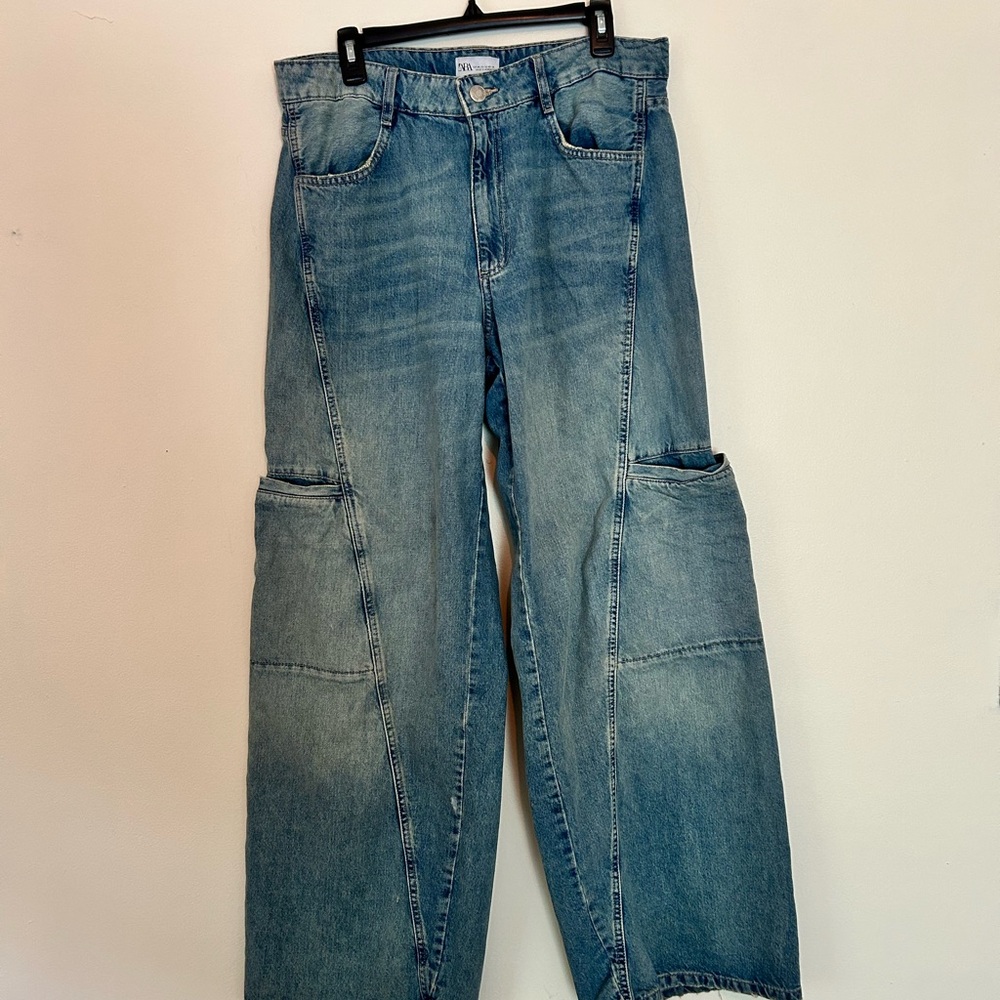 Zara Blue Flare Wide Leg Jeans